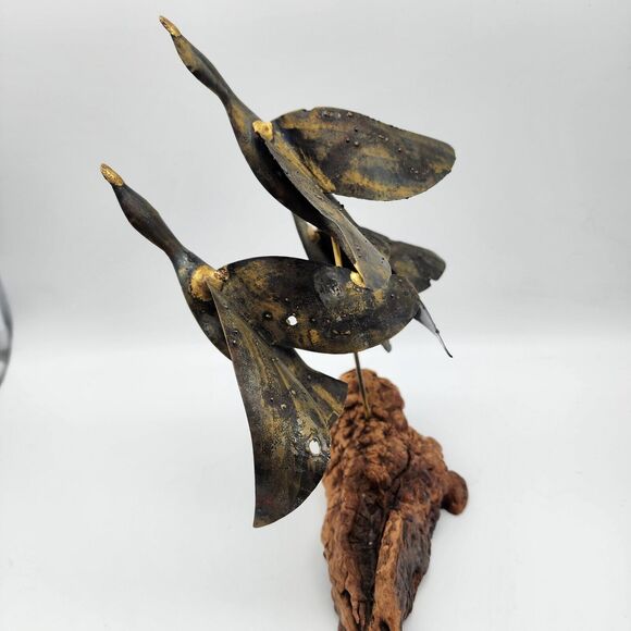 Vintage Curtis Jere Metal Bird Sculpture Flying Geese Wood Base 11x11" Brutalist - Picture 11 of 15